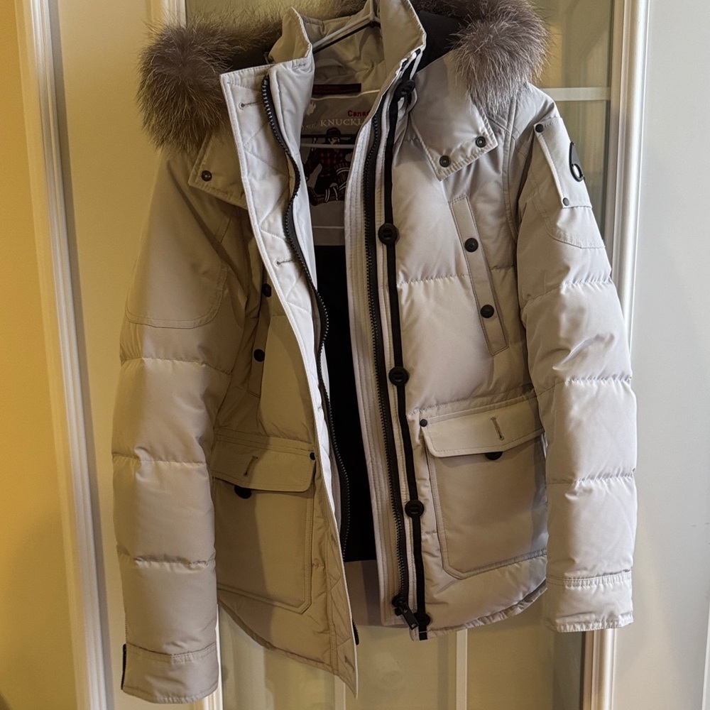Authentic Moose Knuckles Gray Coat with Fur Trim
